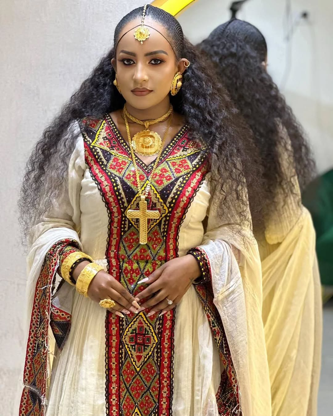 YETNAYET COLORFUL RED ETHIOPIAN DRESS | TRADITIONAL HABESHA DRESS | FESTIVE HABESHA KEMIS