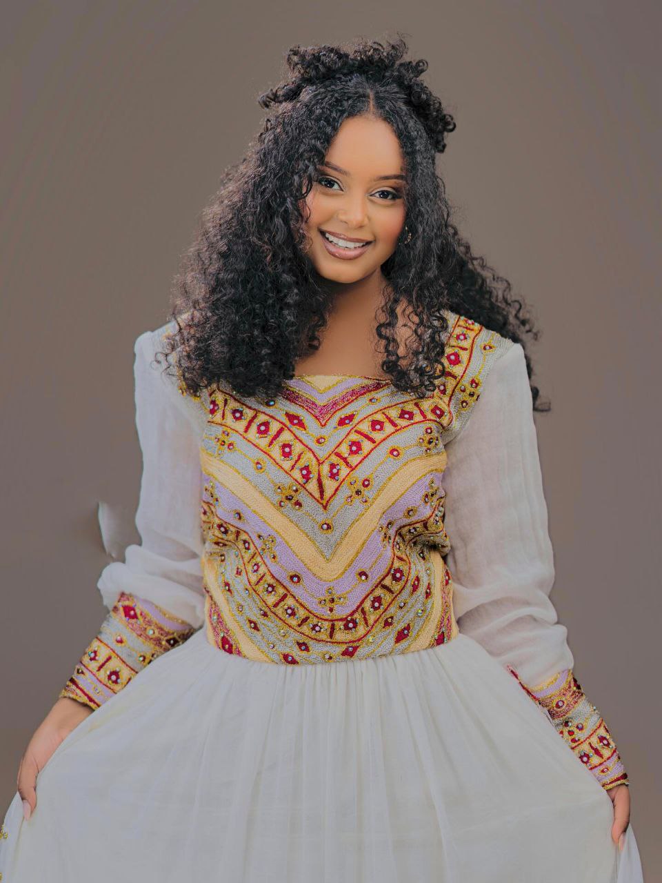 RODAS LACE EMBROIDERY HABESHA DRESS | GRACEFUL ETHIOPIAN TRADITIONAL DRESS | MULTICOLORED HABESHA KEMIS