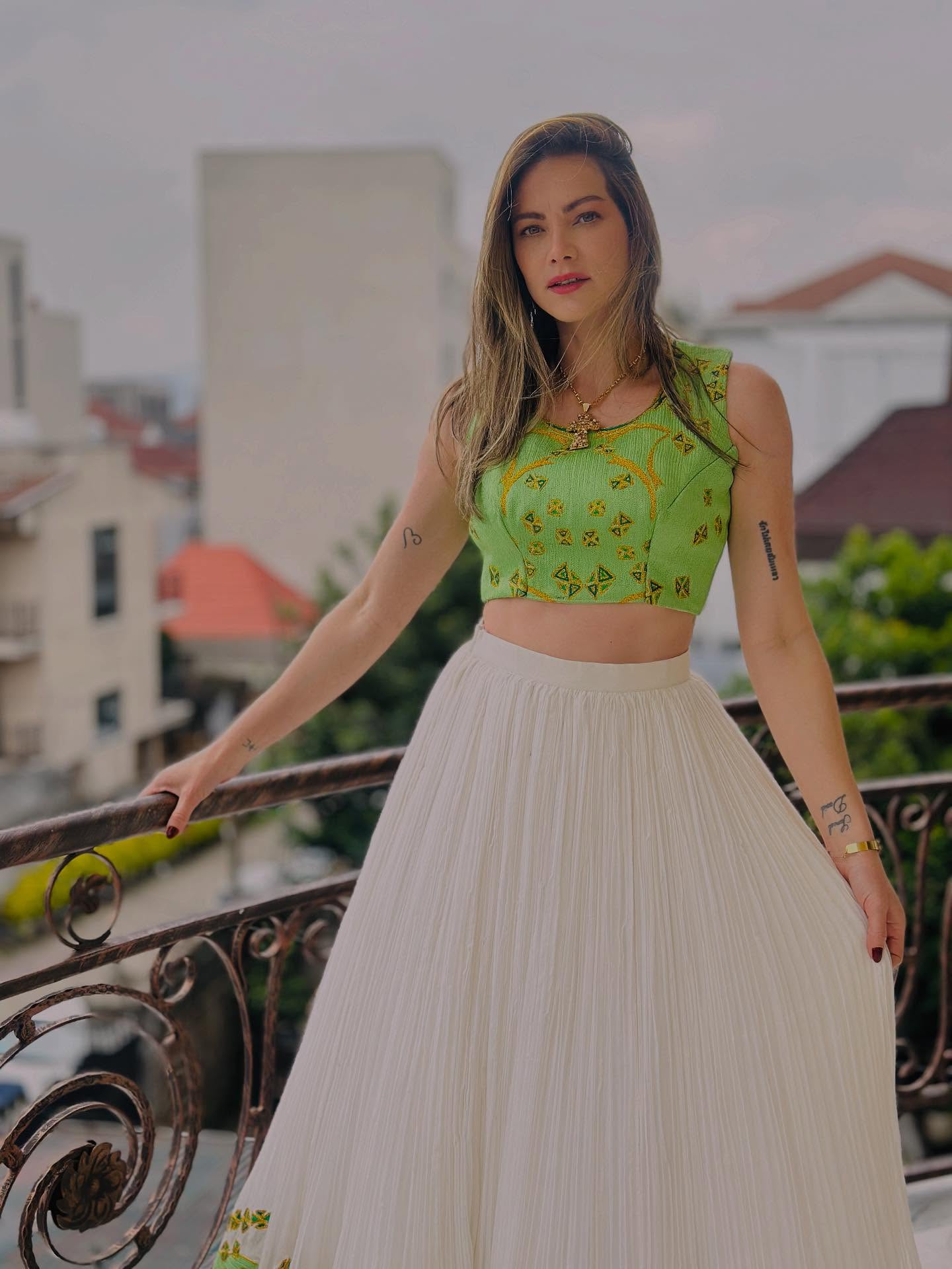 BELYU ETHIOPIAN TRADITIONAL DRESS |GREEN EMBROIDERY HABESHA KEMIS | STYLISH HABESHA DRESS