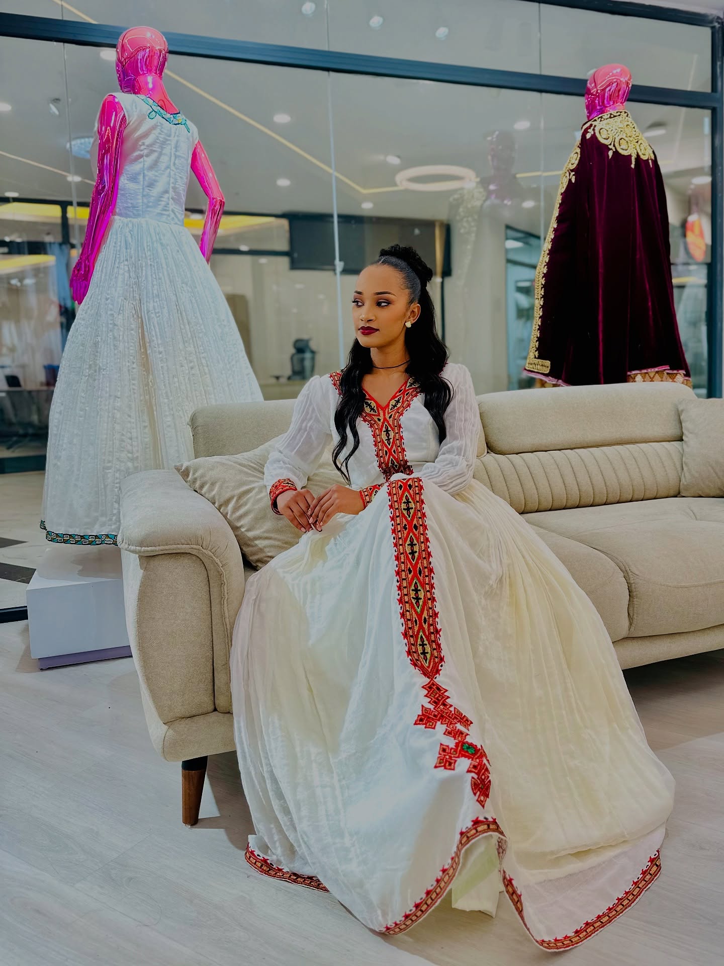 LIDIYANA STUNNING HABESHA DRESS | RED EMBROIDERY HABESHA KEMIS | CULTURAL ETHIOPIAN DRESS STYLE