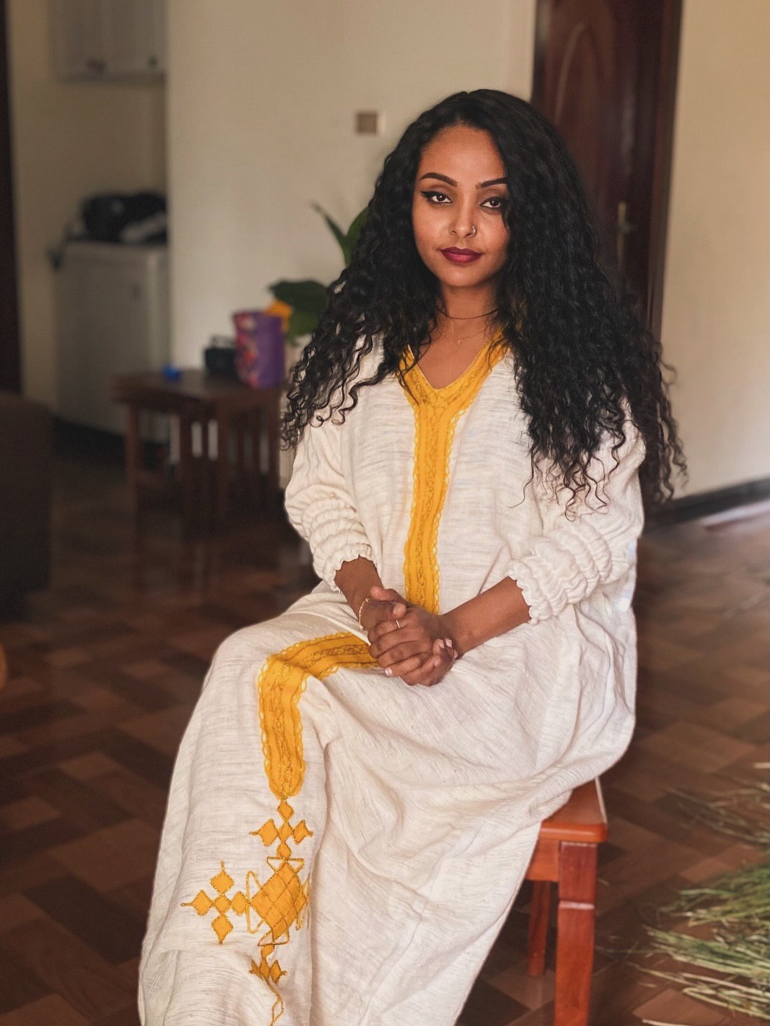 MERCURY TRADITIONAL ETHIOPIAN DRESS | YELLOW EMBROIDERY HABESHA DRESS | STUNNING HABESHA KEMIS