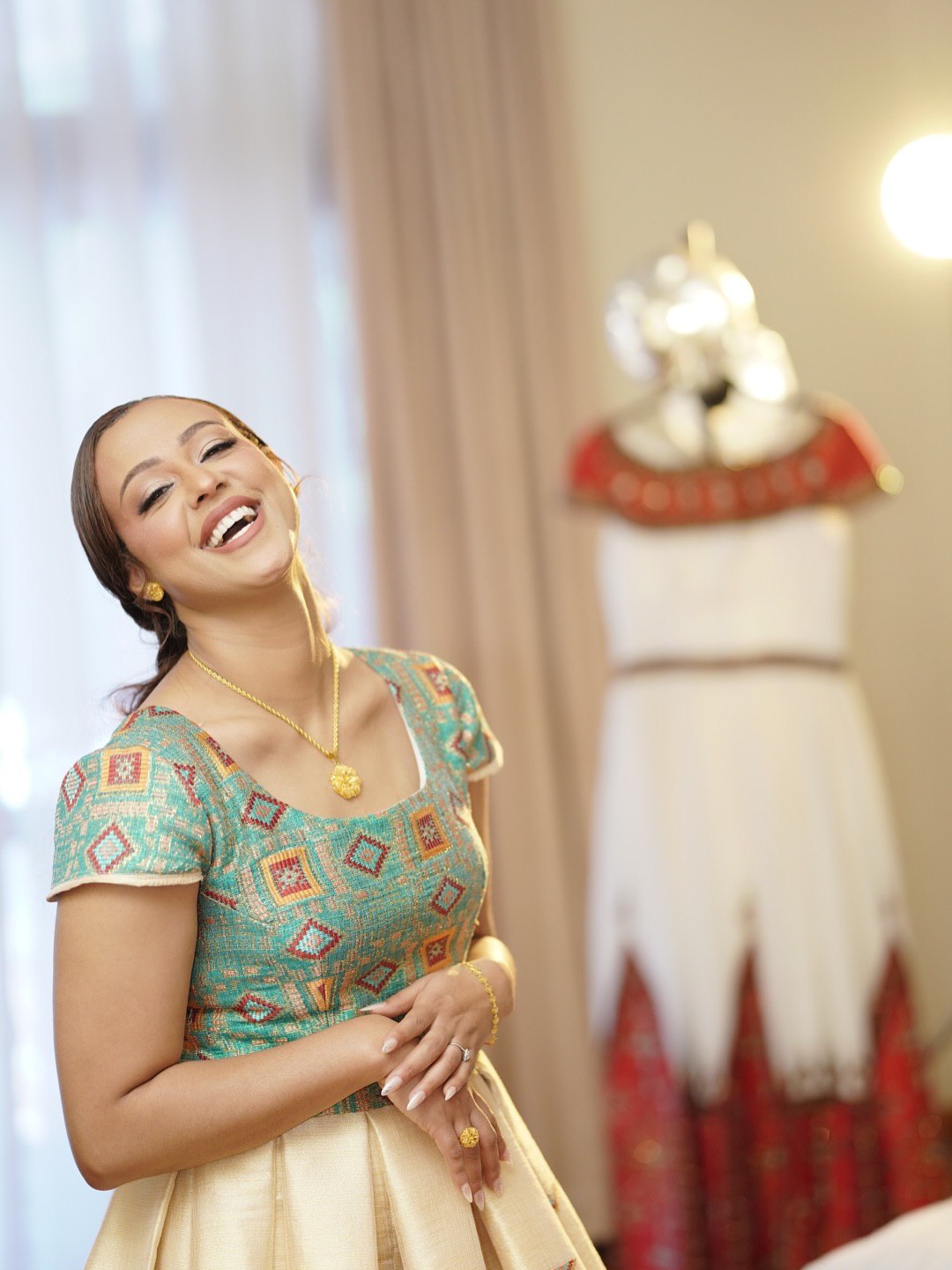 GETE LUXURY ETHIOPIAN CLOTHING | GREEN & GOLD HABESHA DRESS | HABESHA KEMIS FOR WEDDING