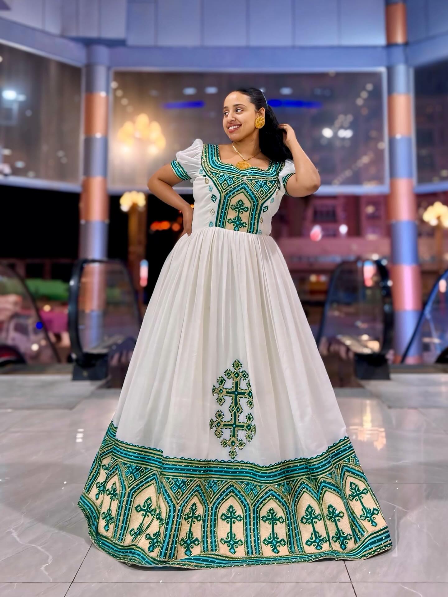 PANDORA HANDWOVEN TRADITIONAL HABESHA DRESS | MASTERPIECE WITH CULTURAL HABESHA KEMIS | ETHIOPIAN WEDDING DRESS
