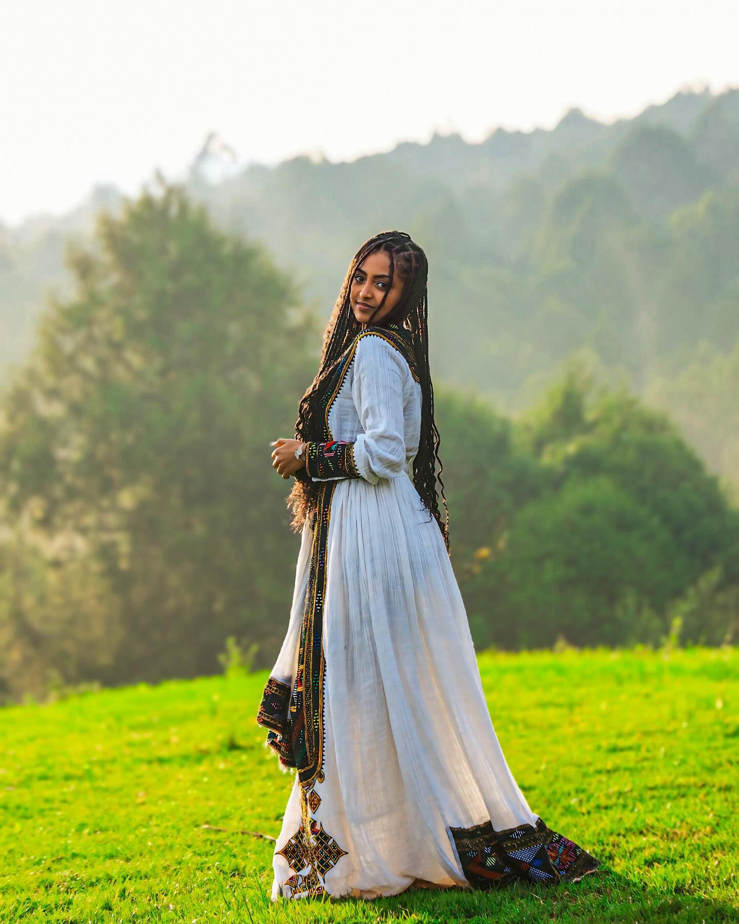 ETEGE HABESHA DRESS WITH LONG SLEEVES | MULTICOLOR PATTERN HABESHA KEMIS | ETHIOPIAN TRADITIONAL DRESS