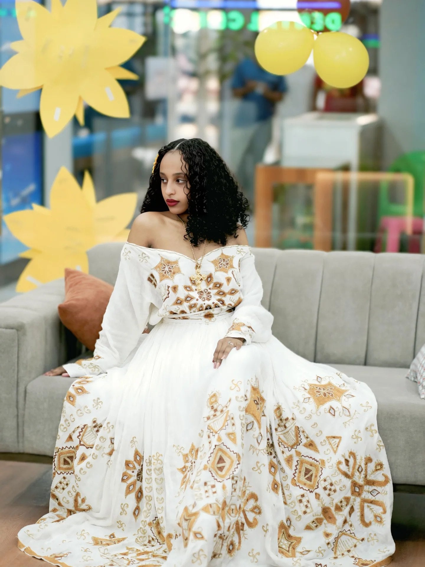 WUBEDIL OFF-SHOULDER HABESHA DRESS | TRADITIONAL ETHIOPIAN DRESS STYLE | HABESHA KEMIS COLLECTION