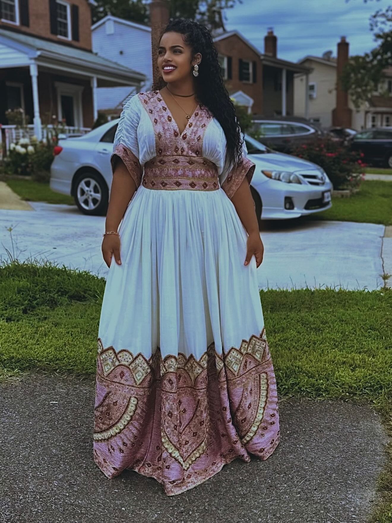 AZI V-NECKLINE HABESHA DRESS | TRADITIONAL ETHIOPIAN WEDDING DRESS | HABESHA KEMIS FOR WEDDING
