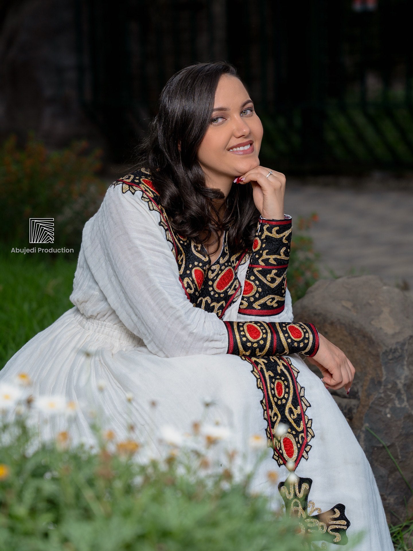 BETHEL ETHIOPIAN HABESHA KEMIS WITH BLACK & RED CROSS EMBROIDERY | TRADITIONAL CULTURAL HABESHA DRESS | TIMELESS ETHIOPIAN WEAR