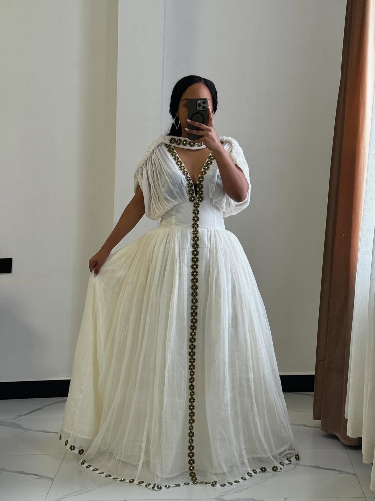 MERI MINIMALIST ETHIOPIAN DRESS | MODERN HABESHA KEMIS IN WHITE | SIMPLE HABESHA DRESS