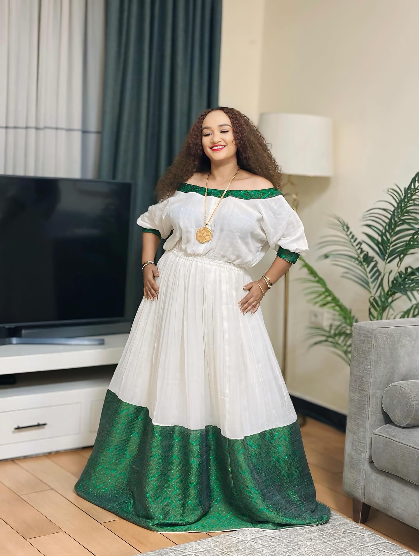 SEMAWIT TRADITIONAL ETHIOPIAN CLOTHING | HABESHA KEMIS AND HABESHA DRESS | GREEN DESIGN