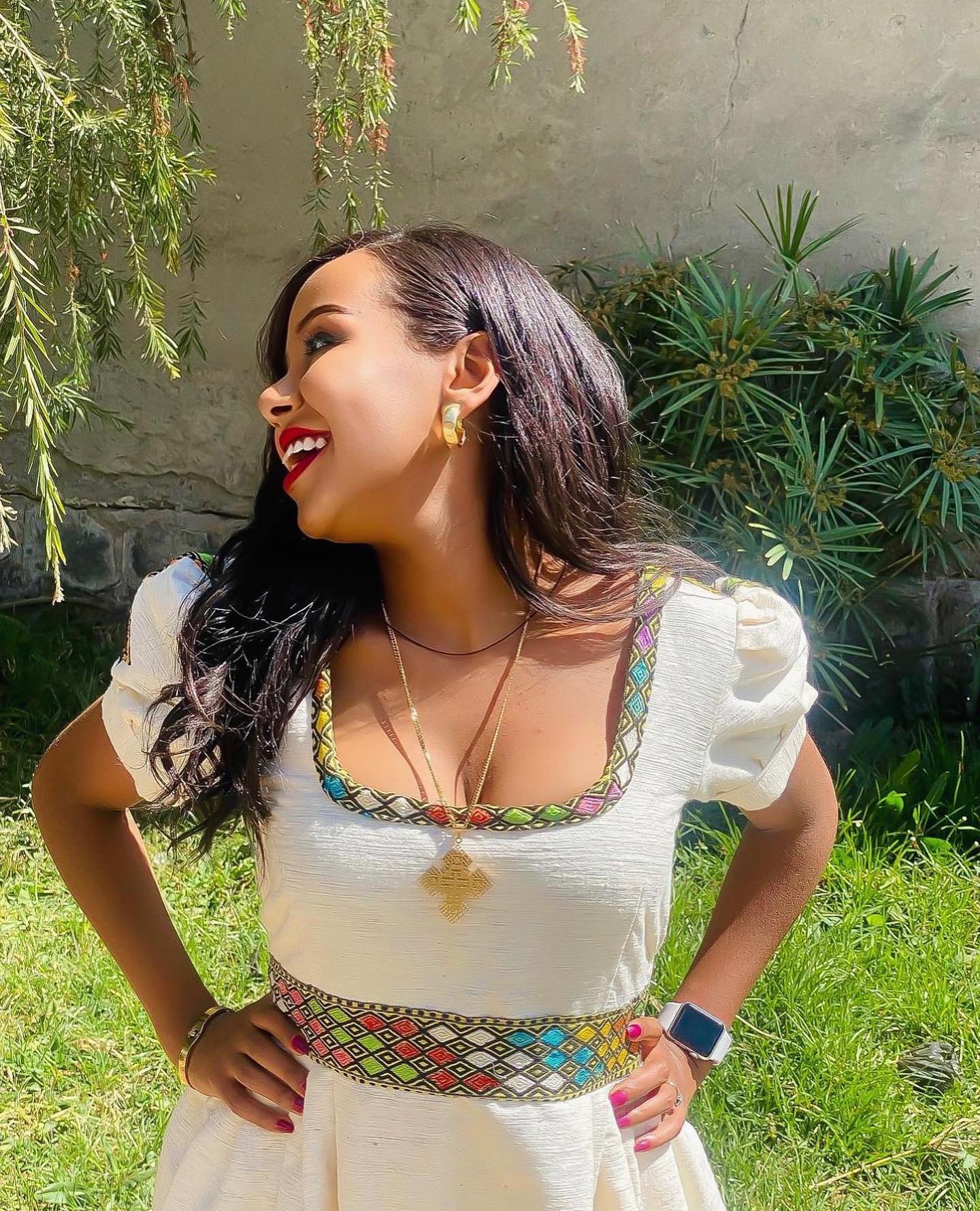 ROZINA WHITE GOWN WITH MULTICOLOR ETHIOPIAN DRESS | VIBRANT HABESHA KEMIS | HABESHA DRESS FOR EVENTS