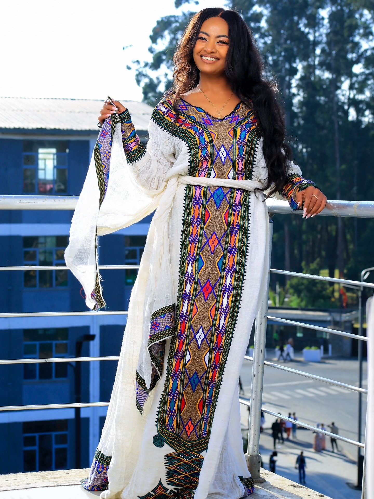 YANI COLORFUL WOVEN HABESHA DRESS | LONG SLEEVE HABESHA KEMIS | TIMELESS ETHIOPIAN DRESS