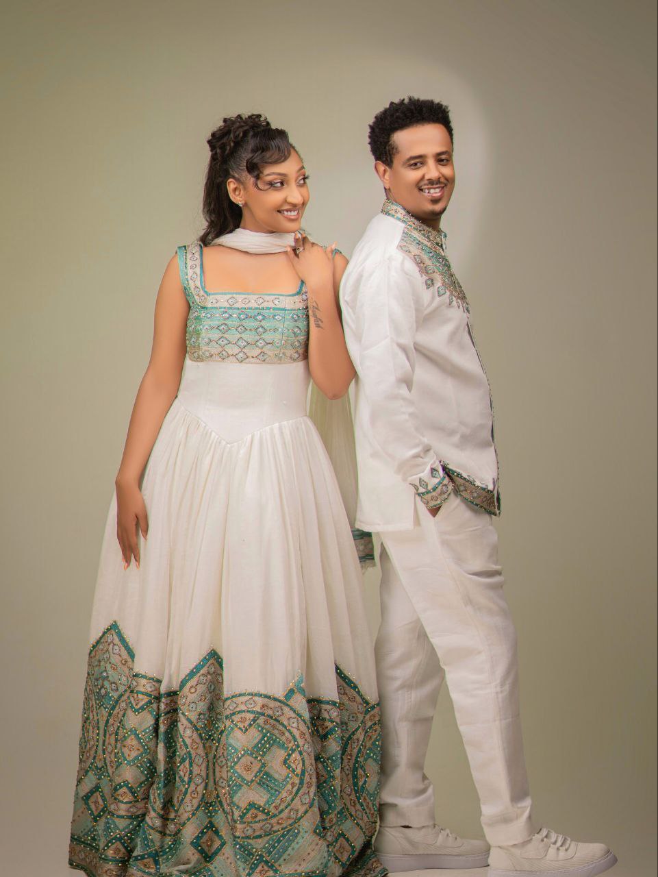 TIJI ETHIOPIAN WEDDING COUPLE OUTFITS | MATCHING HABESHA CULTURAL DRESS | COUPLE OUTFIT ETHIOPIAN CLOTHING