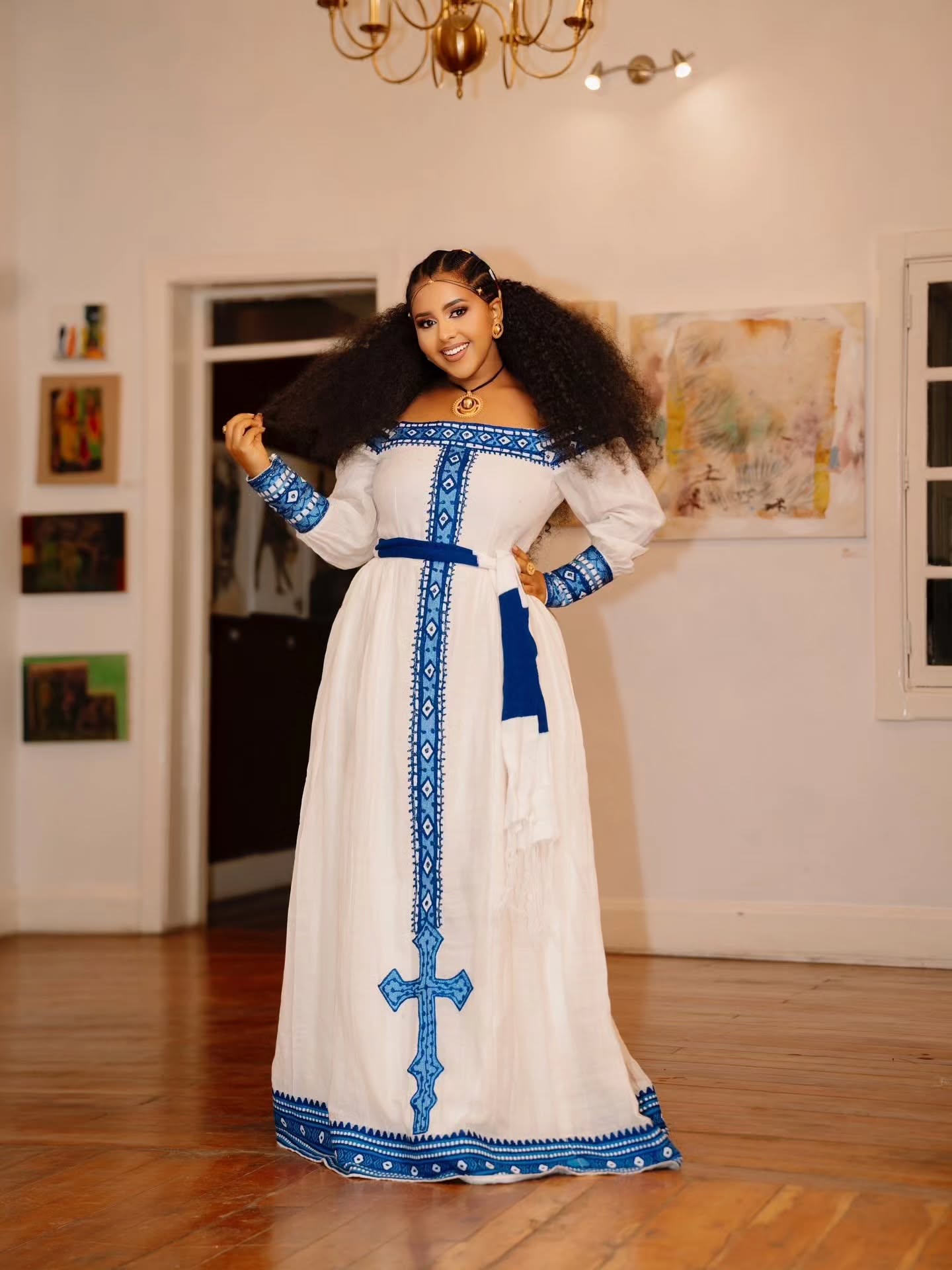 CHRISTINA HABESHA DRESS | BLUE AND GREEN EMBROIDERY HABESHA KEMIS | ETHIOPIAN TRADITIONAL DRESS