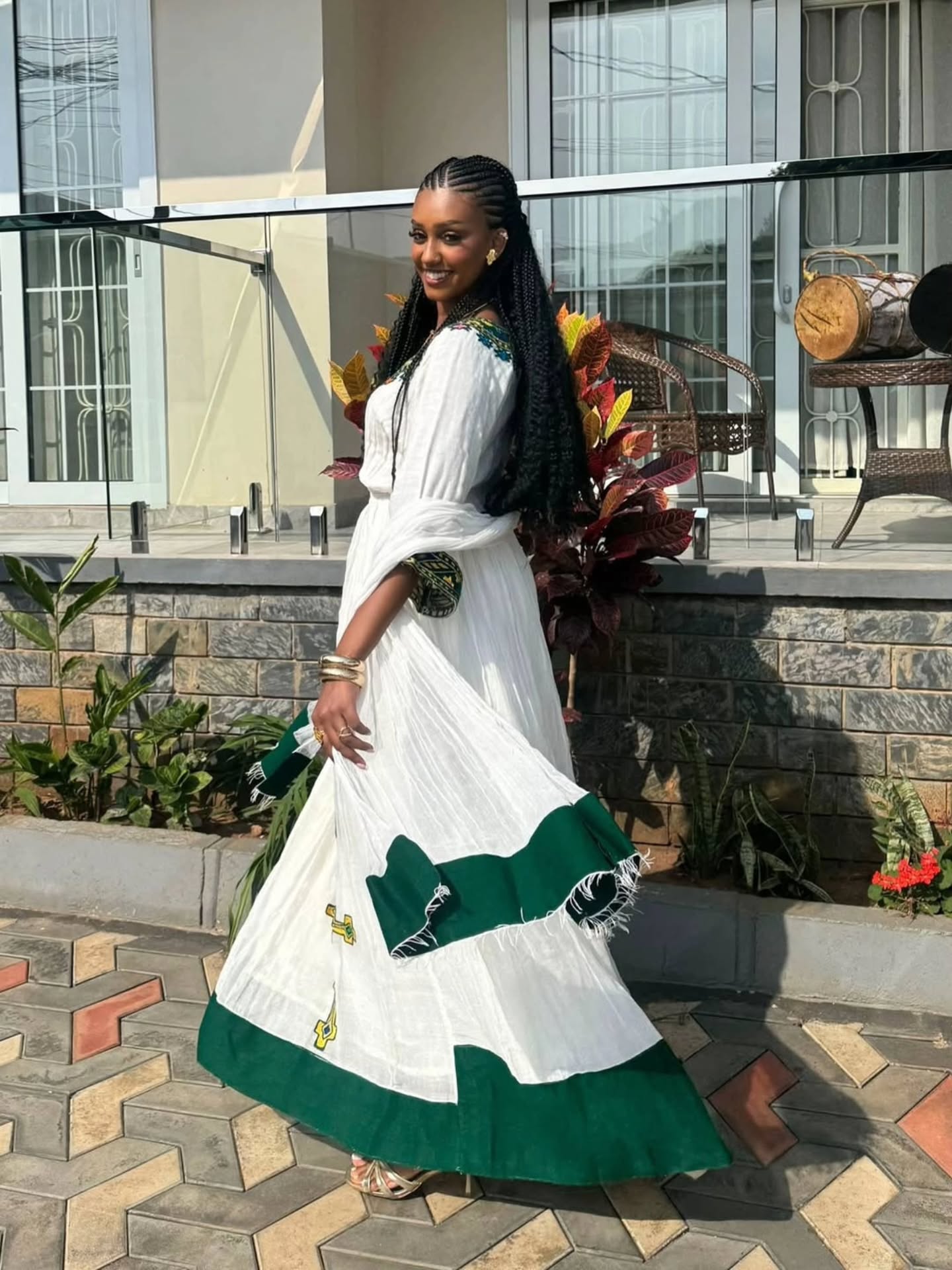 HANAMARIAM ETHIOPIAN DRESS WITH CROSS | MULTICOLOR EMBROIDERY HABESHA KEMIS | TRADITIONAL HABESHA DRESS
