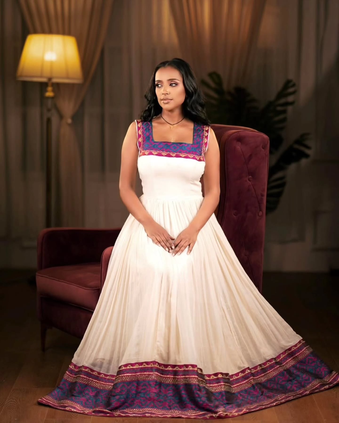 TENAGNE STUNNING WHITE HABESHA KEMIS | MULTICOLOR EMBROIDERY HABESHA DRESS | TRADITIONAL ETHIOPIAN CLOTHING AND DRESS