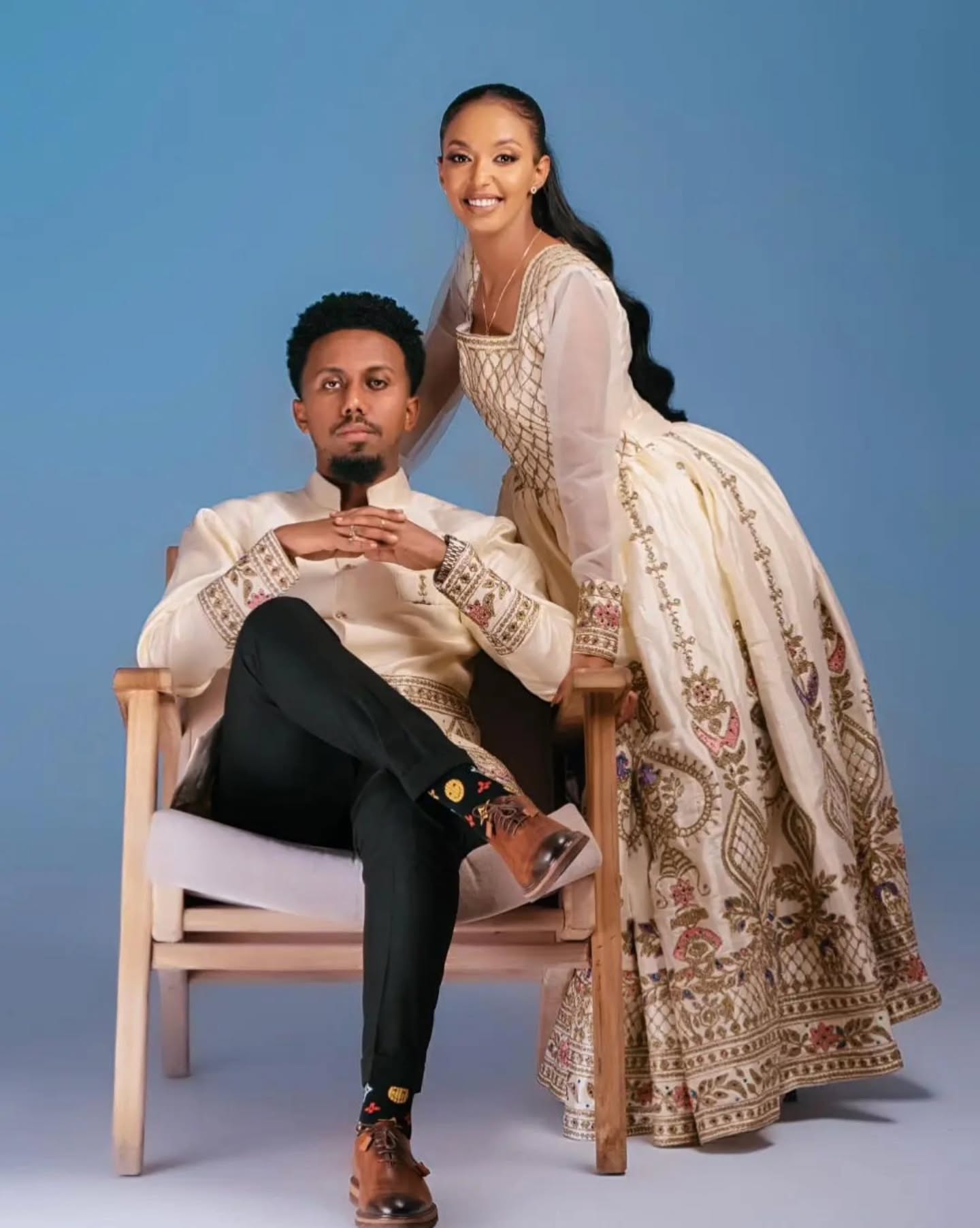 ALEMTSEHAY HABESHA MATCHING SET | ETHIOPIAN TRADITIONAL COUPLE WEAR | HABESHA DRESS & MEN'S SHIRT
