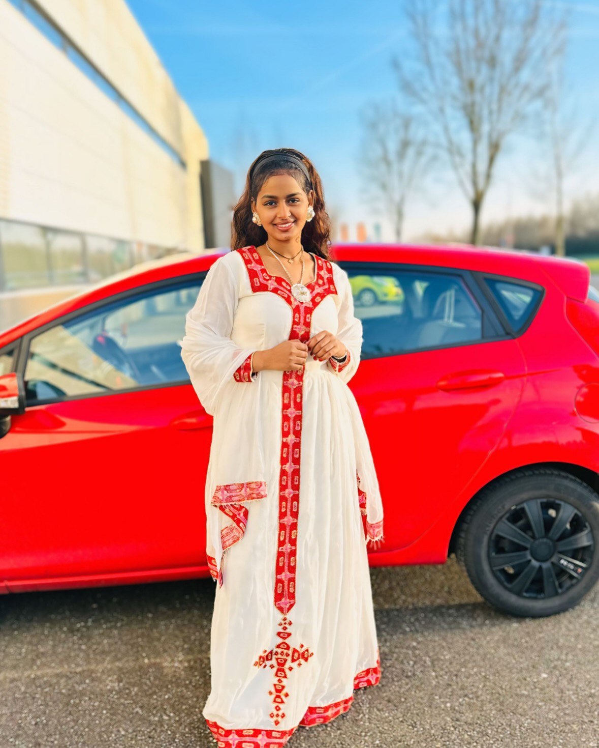 FANTA RADIANT RED EMBROIDERED HABESHA KEMIS | ETHIOPIAN CLOTHING | HABESHA DRESS FOR EVENTS