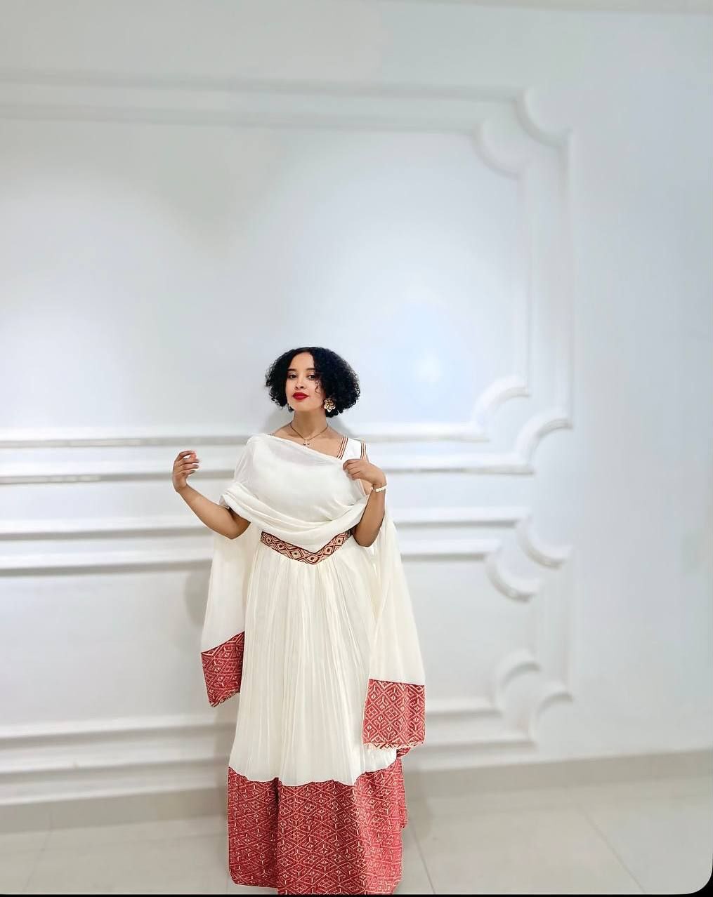 ZEWDNESH SLEEVELESS HABESHA KEMIS | RED WOVEN HABESHA KEMIS | ETHIOPIAN TRADITIONAL DRESS STYLE