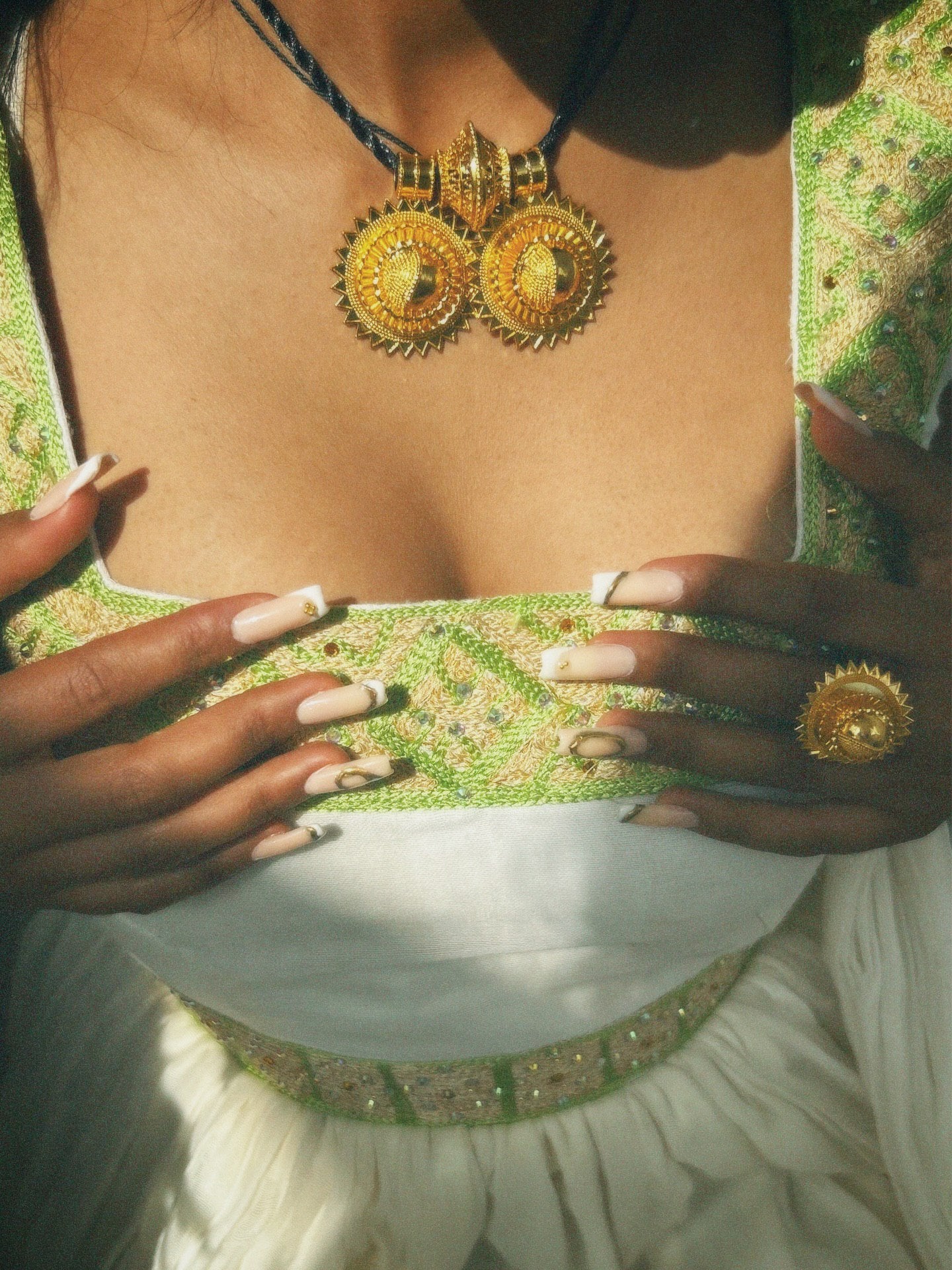 WUBDAR HABESHA DRESS WITH GREEN AND GOLD DETAIL | SLEEVELESS HABESHA KEMIS | TIMELESS ETHIOPIAN DRESS