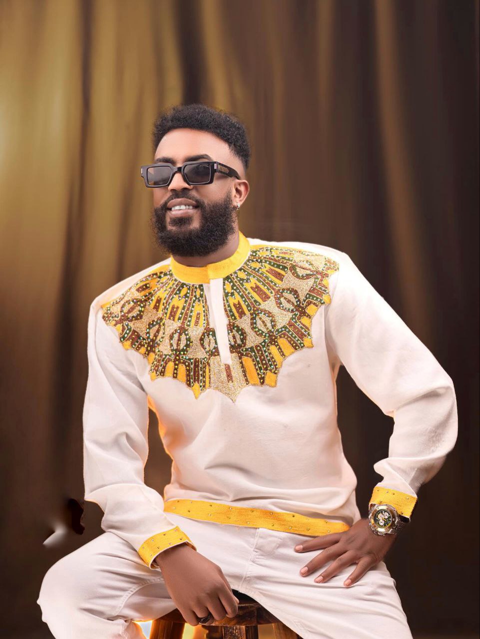 MAYA MODERN ETHIOPIAN COUPLE OUTFIT | HABESHA TRADITIONAL MATCHING SET | GOLD EMBROIDERY COUPLE WEAR