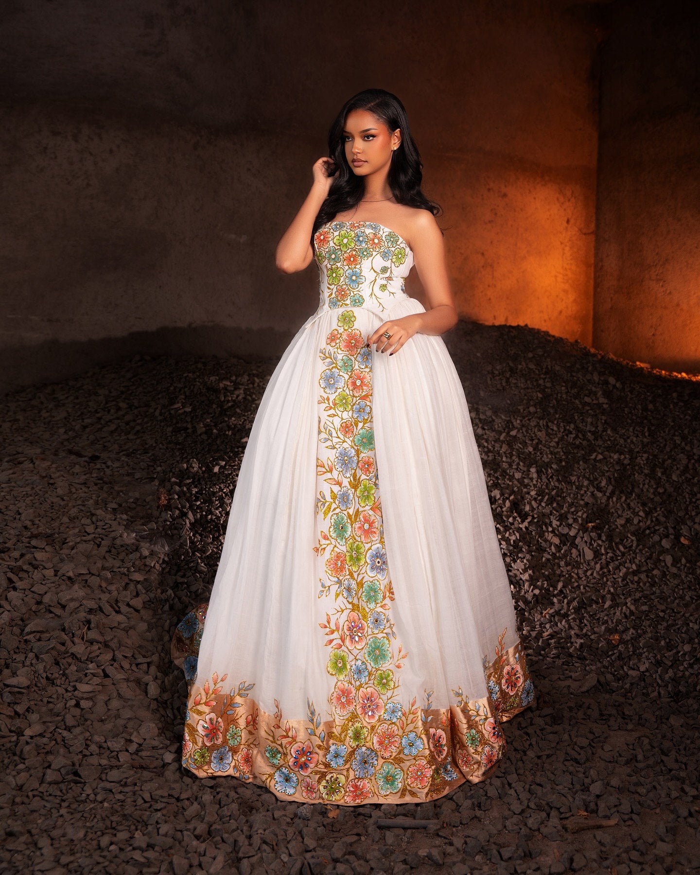 TESFA HABESHA DRESS & ERITREAN CLOTH | ETHIOPIAN WEDDING DRESS | FLORAL EMBROIDERY HABESHA KEMIS