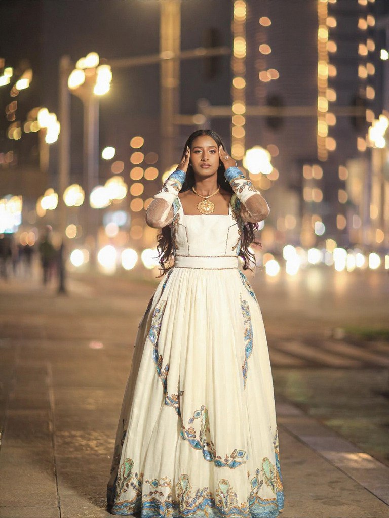 SITOTA TURQUOISE HABESHA DRESS | ETHIOPIAN TRADITIONAL DRESS FOR WOMEN | FESTIVE HABESHA KEMIS