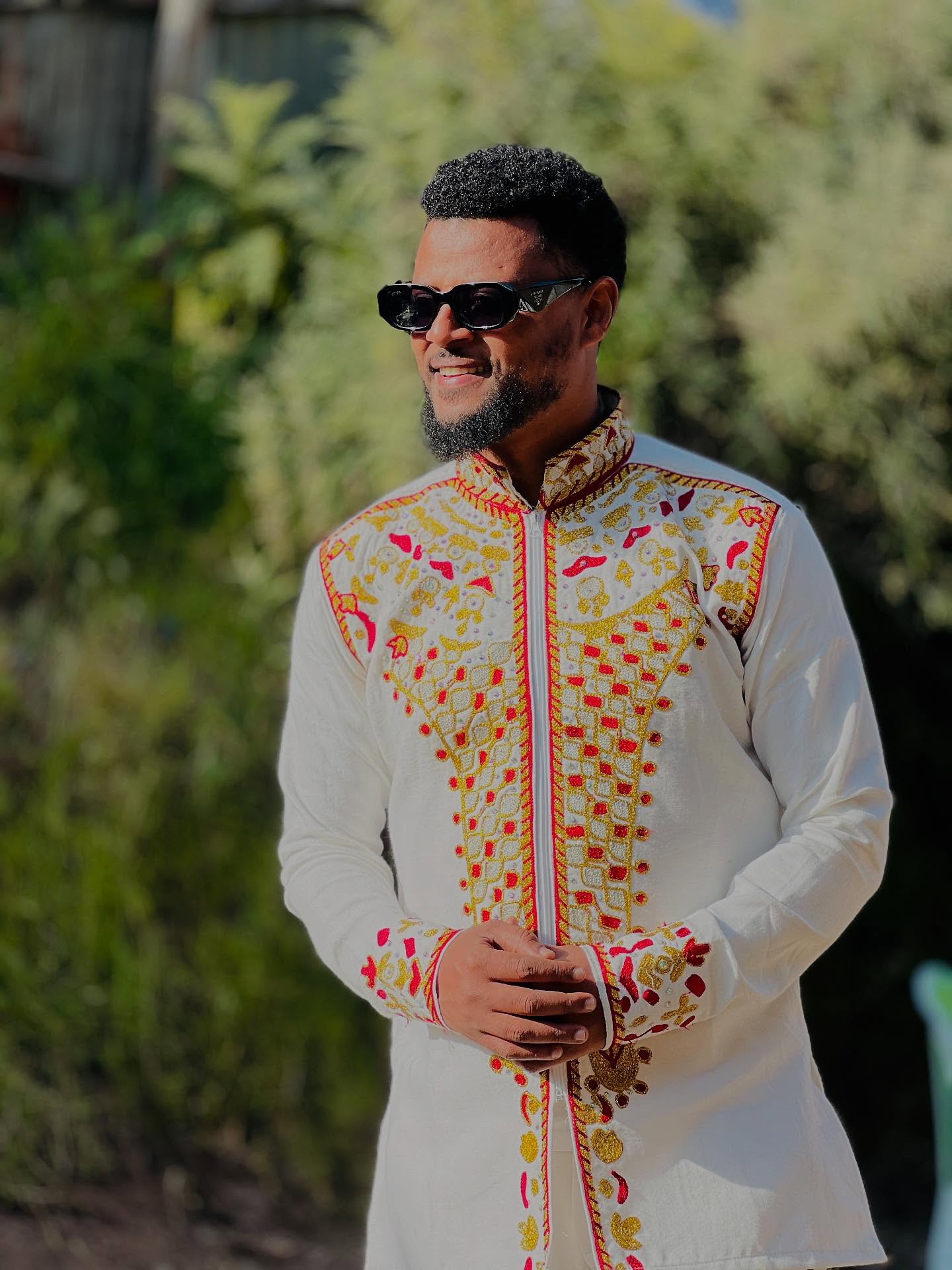 EYASU MEN’S HABESHA SHIRT | ETHIOPIAN & ERITREAN CLOTHING | TRADITIONAL RED EMBROIDERY OUTFIT