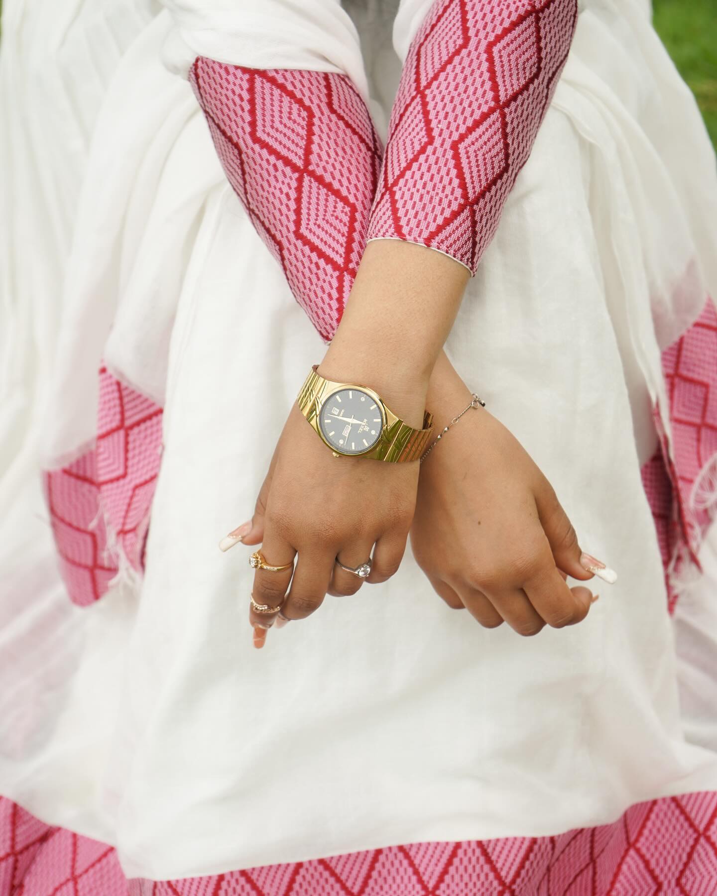 LETESENBET ROMANTIC WHITE HABESHA KEMIS | RED/PINK EMBROIDERY HABESHA DRESS | ETHIOPIAN CLOTHING