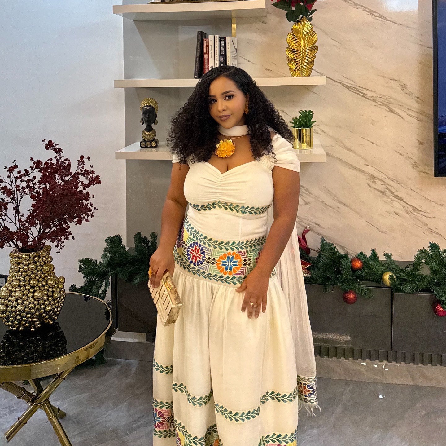 WERKIYE MULTICOLOR WOVEN HABESHA KEMIS | SHORT SLEEVE HABESHA DRESS | ETHIOPIAN AND ERITREAN DRESS STYLE