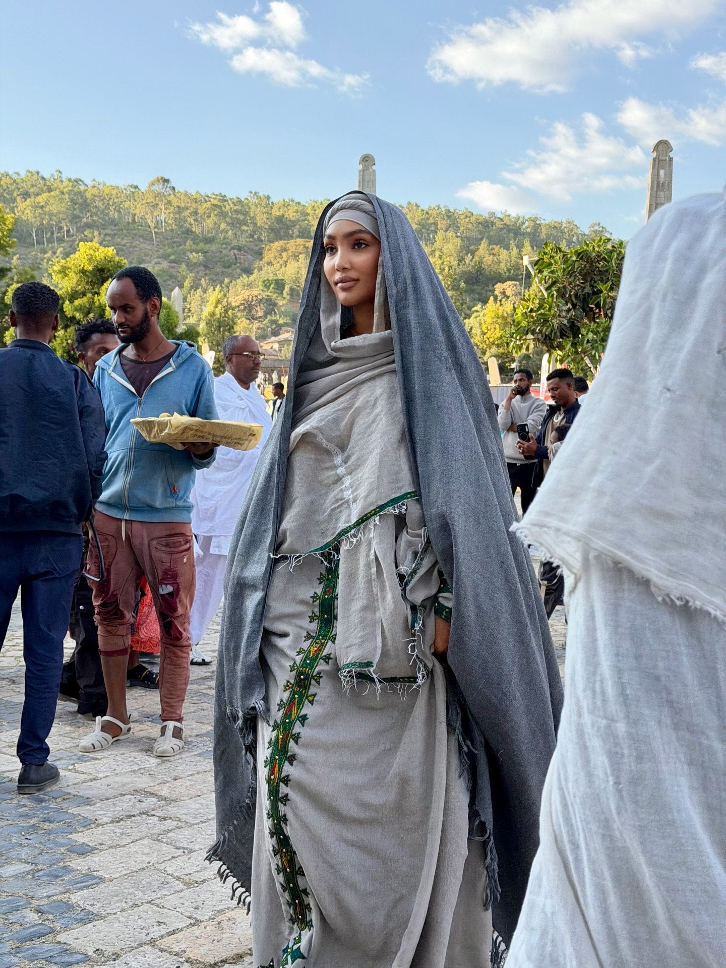 ELU TRADITIONAL HABESHA KEMIS | ANCIENT-INSPIRED ETHIOPIAN DRESS | GREEN AND GREY HABESHA KEMIS