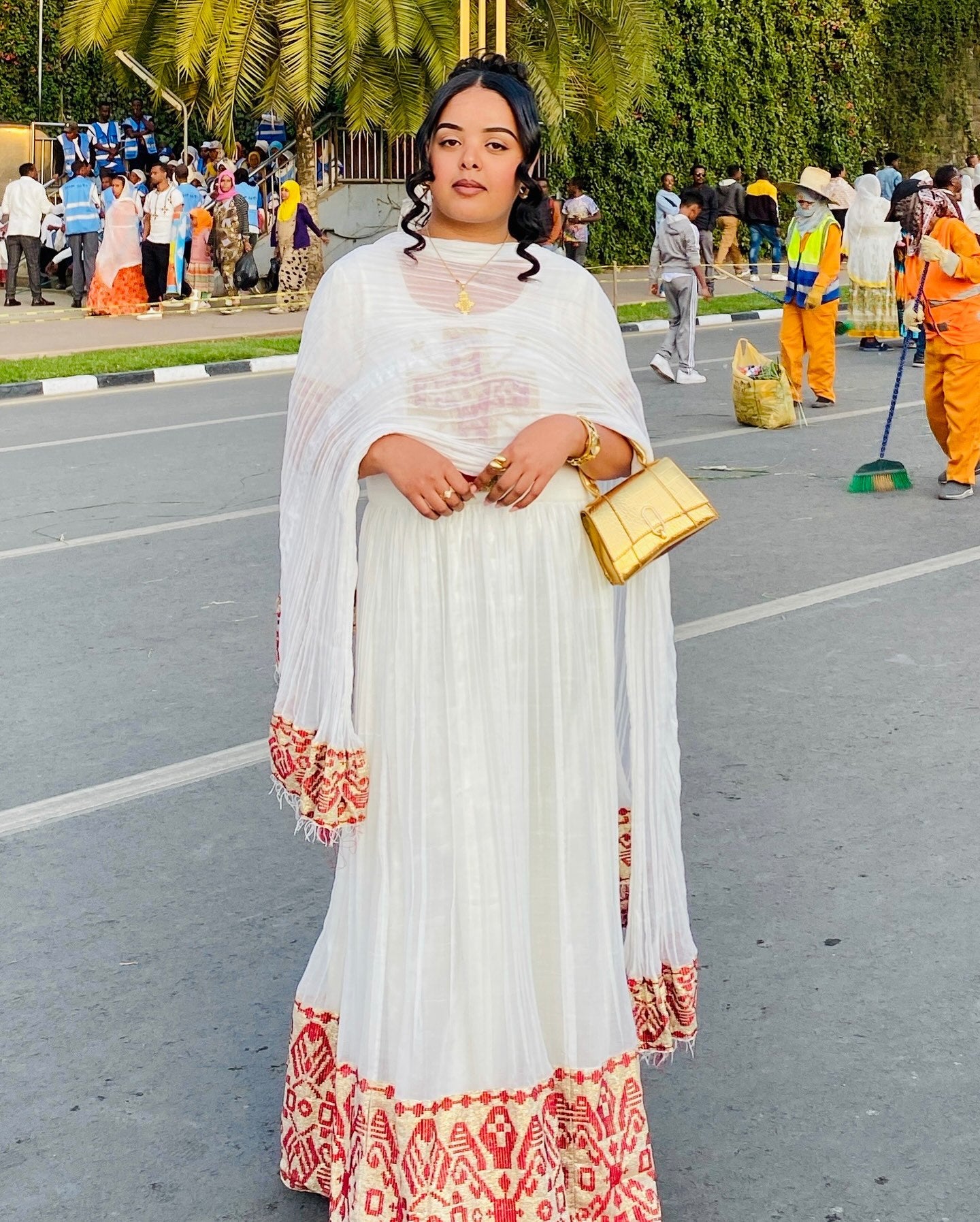 ZENEBU SHORT SLEEVE HABESHA DRESS | AUTHENTIC TRADITIONAL ETHIOPIAN CLOTHING | GOLD AND RED WOVEN HABESHA KEMIS