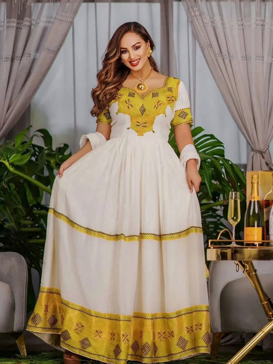 HIRUT GOLDEN YELLOW ETHIOPIAN DRESS