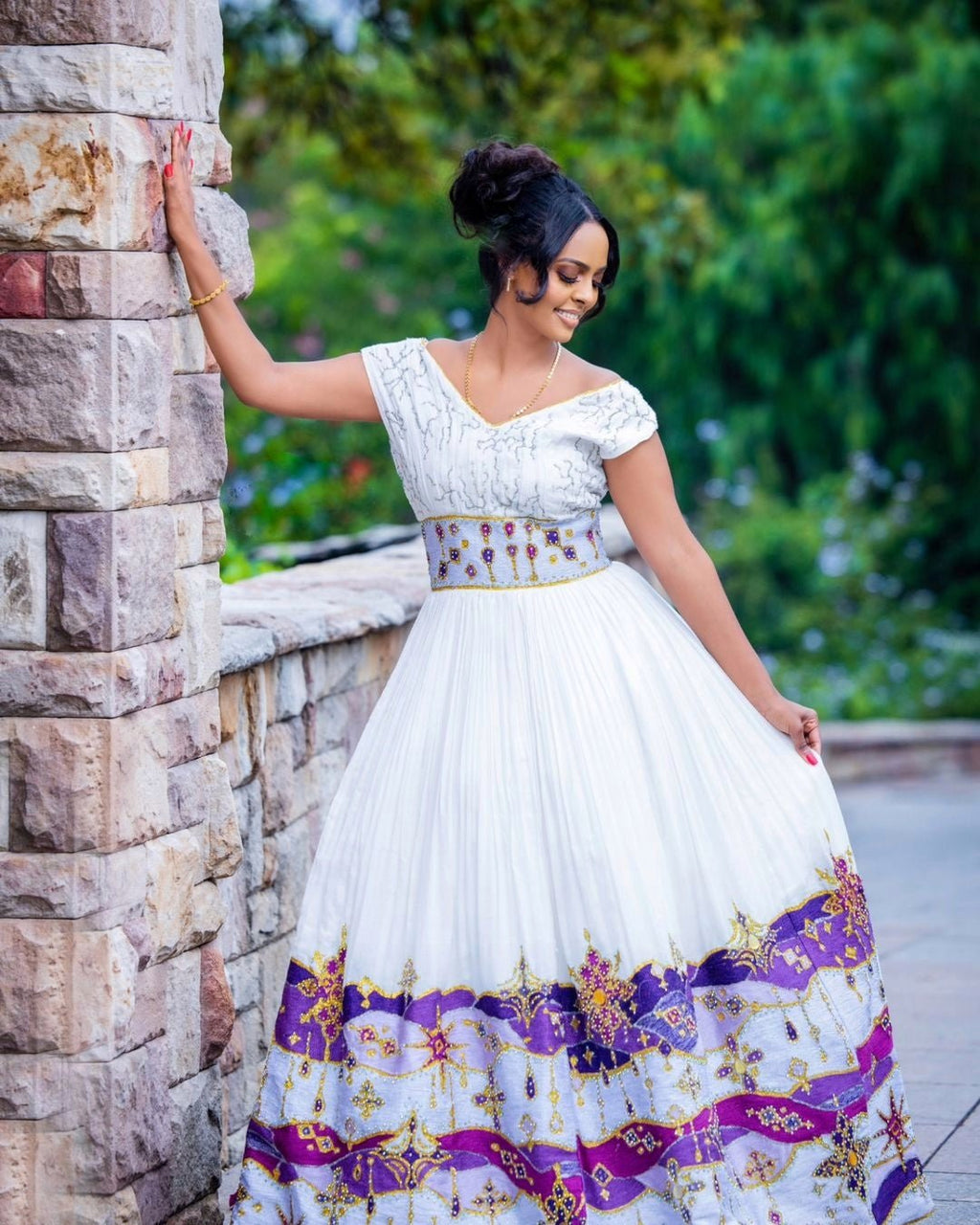 NETSANET ETHIOPIAN WEDDING OUTFIT | WHITE AND PURPLE HABESHA KEMIS AND MEN'S MATHING SET| ETHIOPIAN COUPLES WEAR