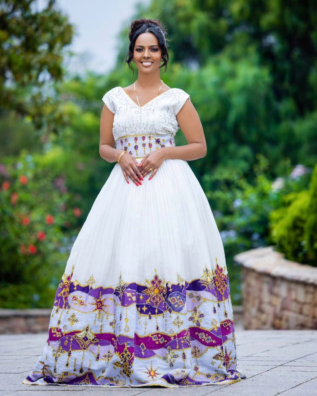 NETSANET ETHIOPIAN WEDDING OUTFIT | WHITE AND PURPLE HABESHA KEMIS AND MEN'S MATHING SET| ETHIOPIAN COUPLES WEAR
