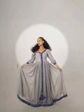 Gray Ethiopian Cultural Dress with Blue and Red Embroidery 