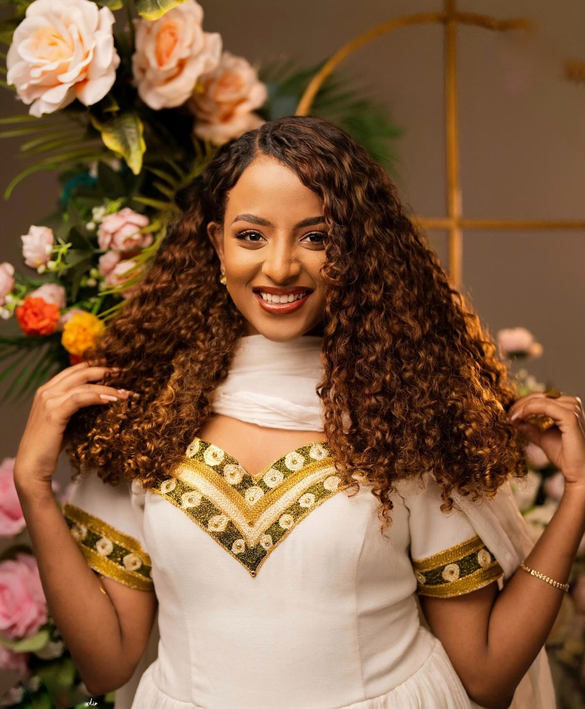 HABTAM SHORT SLEEVE HABESHA DRESS | GREEN AND GOLD EMBROIDERY HABESHA KEMIS | ETHIOPIAN TRADITIONAL DRESS