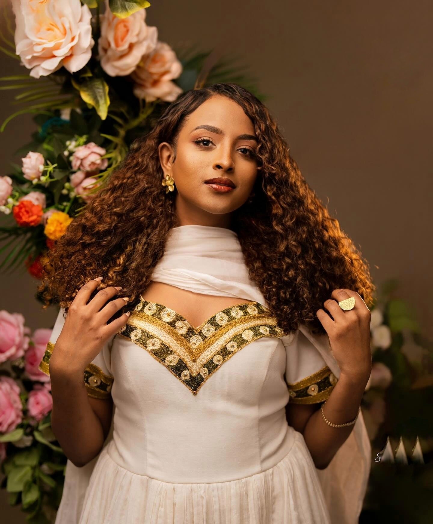 HABTAM SHORT SLEEVE HABESHA DRESS | GREEN AND GOLD EMBROIDERY HABESHA KEMIS | ETHIOPIAN TRADITIONAL DRESS