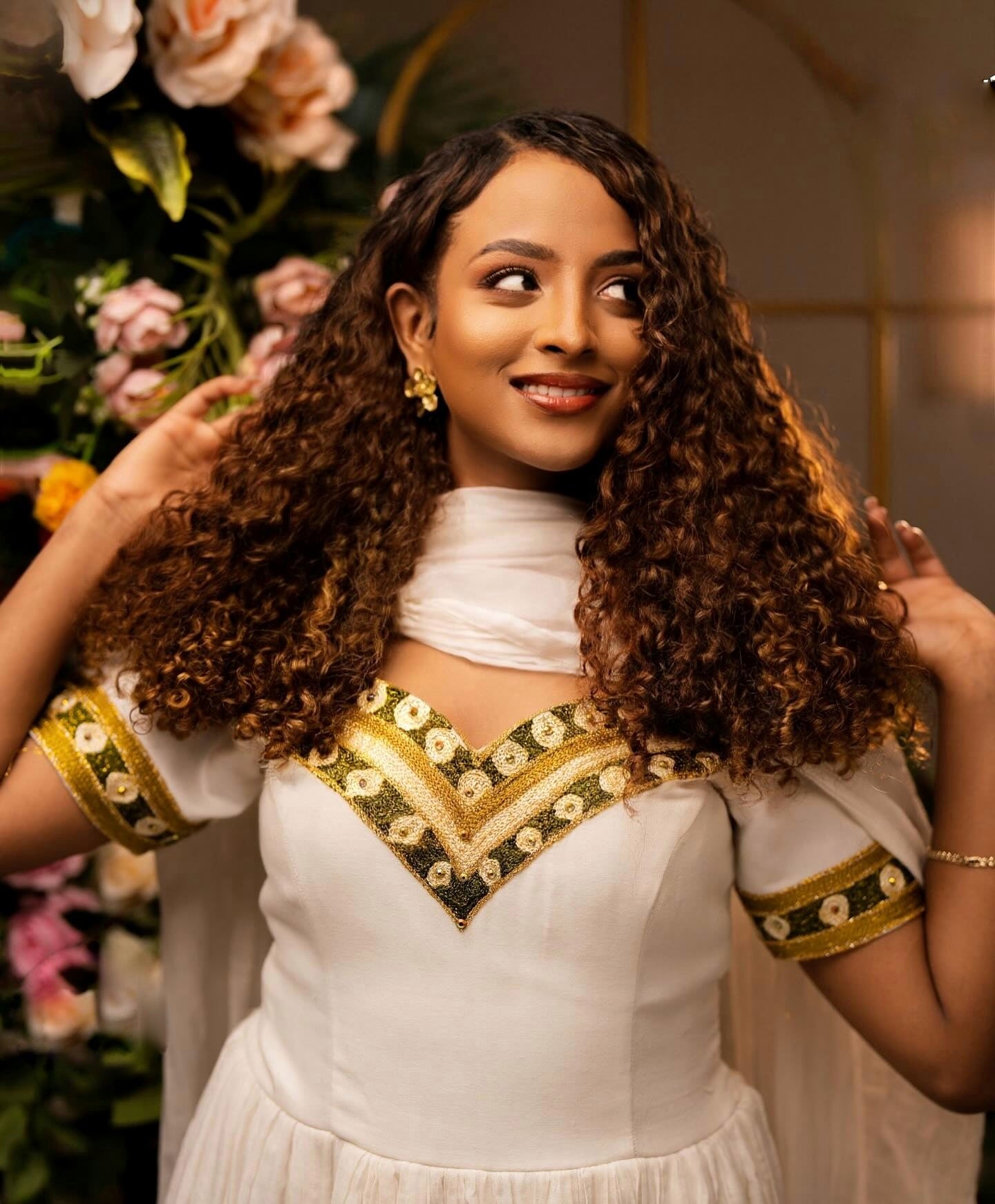 HABTAM SHORT SLEEVE HABESHA DRESS | GREEN AND GOLD EMBROIDERY HABESHA KEMIS | ETHIOPIAN TRADITIONAL DRESS