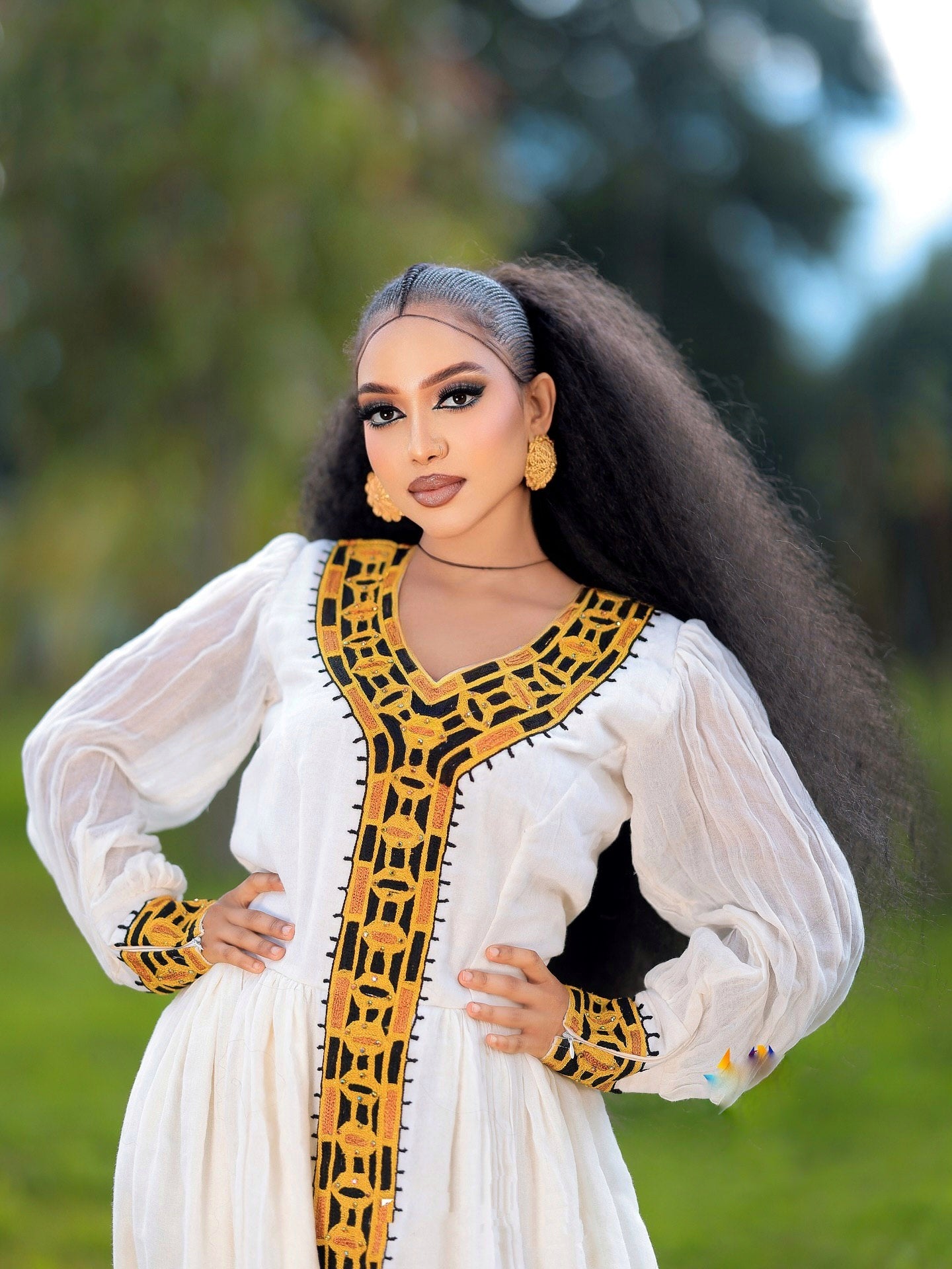 YENENSH HABESHA DRESS | BLACK AND YELLOW PATTERNED ETHIOPIAN TRADITIONAL CLOTHING | HANDWOVEN HABESHA KEMIS