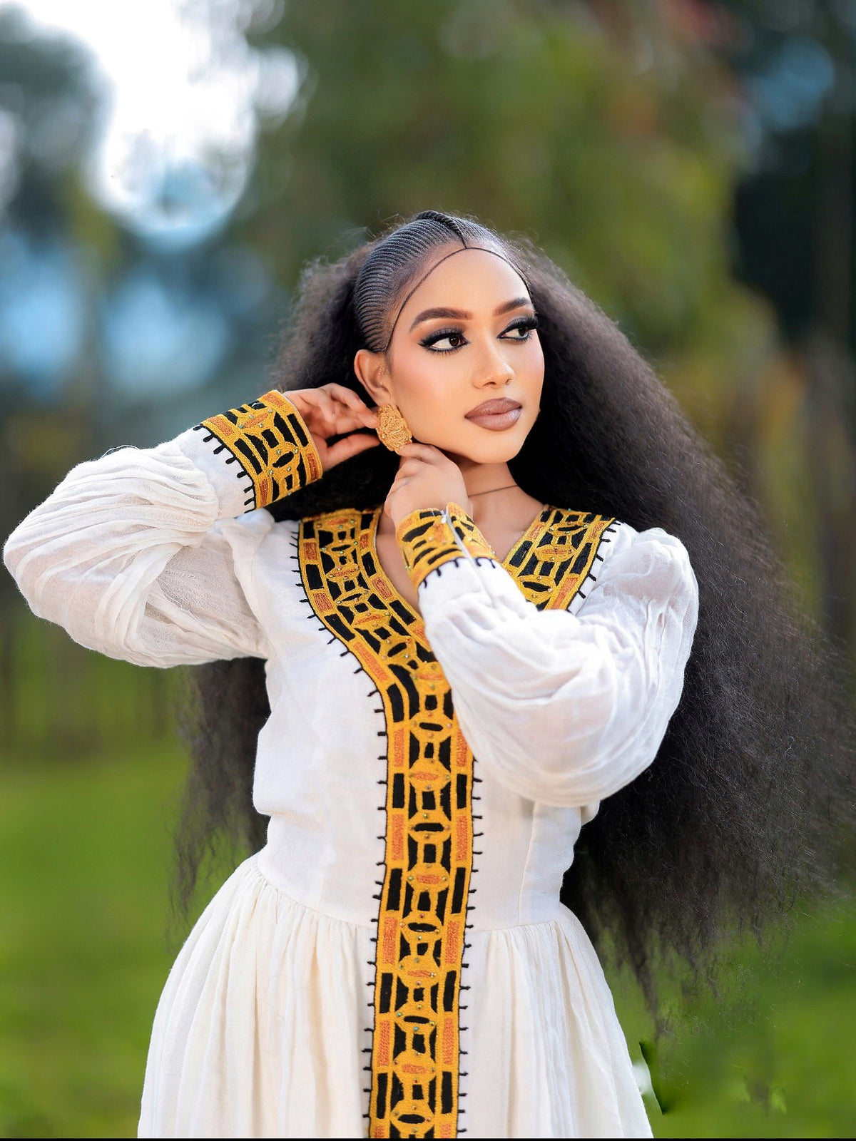 YENENSH HABESHA DRESS | BLACK AND YELLOW PATTERNED ETHIOPIAN TRADITIONAL CLOTHING | HANDWOVEN HABESHA KEMIS