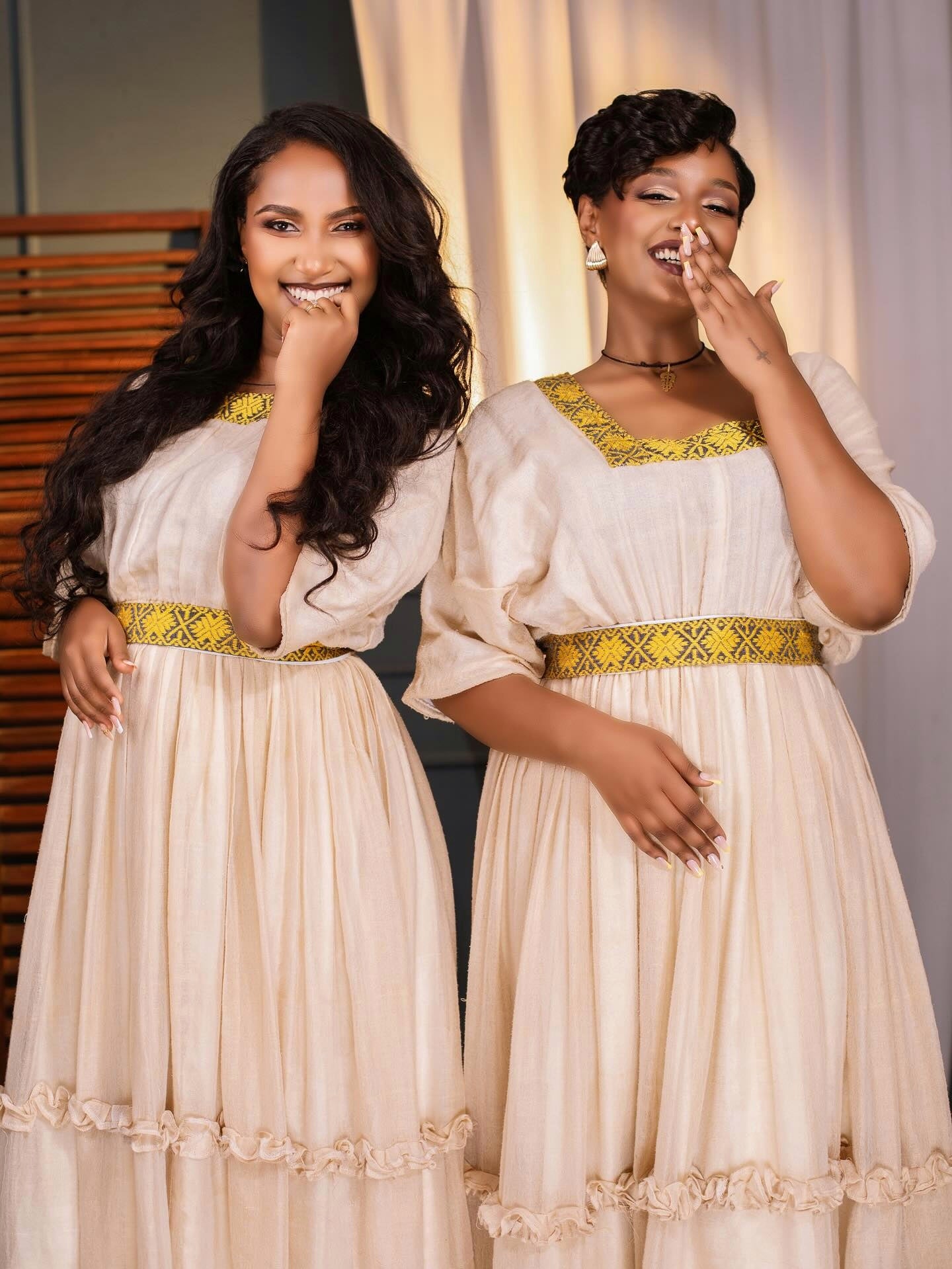 MAFI CREAMY HABESHA DRESS | YELLOW EMBROIDERY HABESHA KEMIS | STUNNING TRADITIONAL ETHIOPIAN CLOTHING