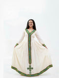 GRACEFUL TRADITIONAL ETHIOPIAN DRESS WITH GREEN EMBROIDERY – HABESHA CLOTH DESIGN