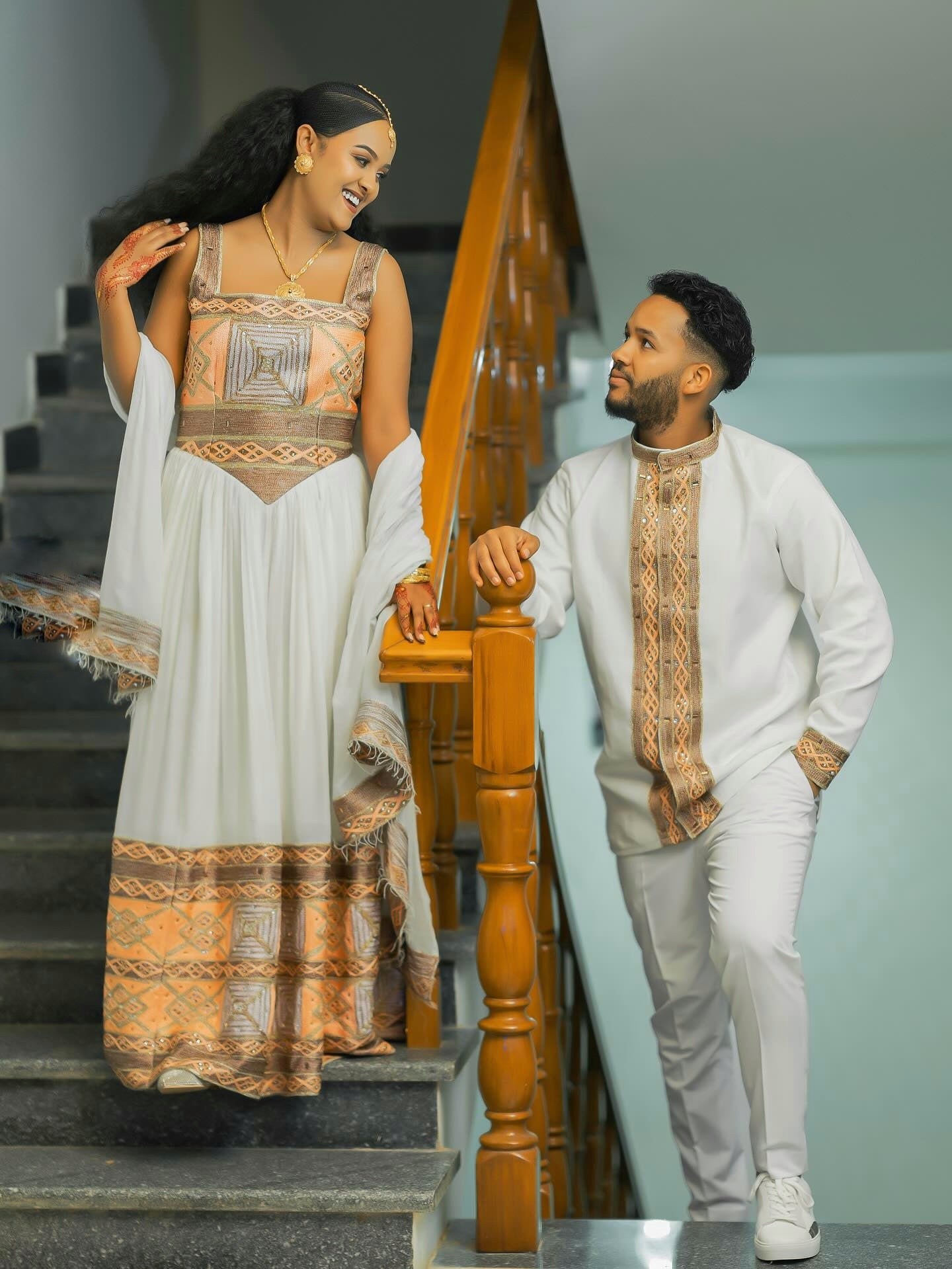 TSEDENIYA MATCHING HABESHA DRESS & OUTFIT FOR COUPLES | GOLD TRADITIONAL ETHIOPIAN STYLE | HABESHA OUTFIT