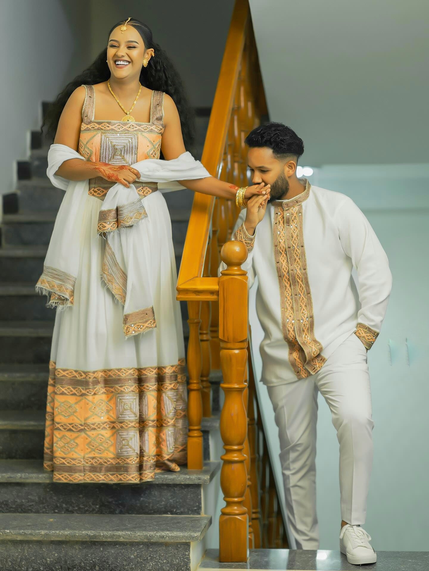 TSEDENIYA MATCHING HABESHA DRESS & OUTFIT FOR COUPLES | GOLD TRADITIONAL ETHIOPIAN STYLE | HABESHA OUTFIT