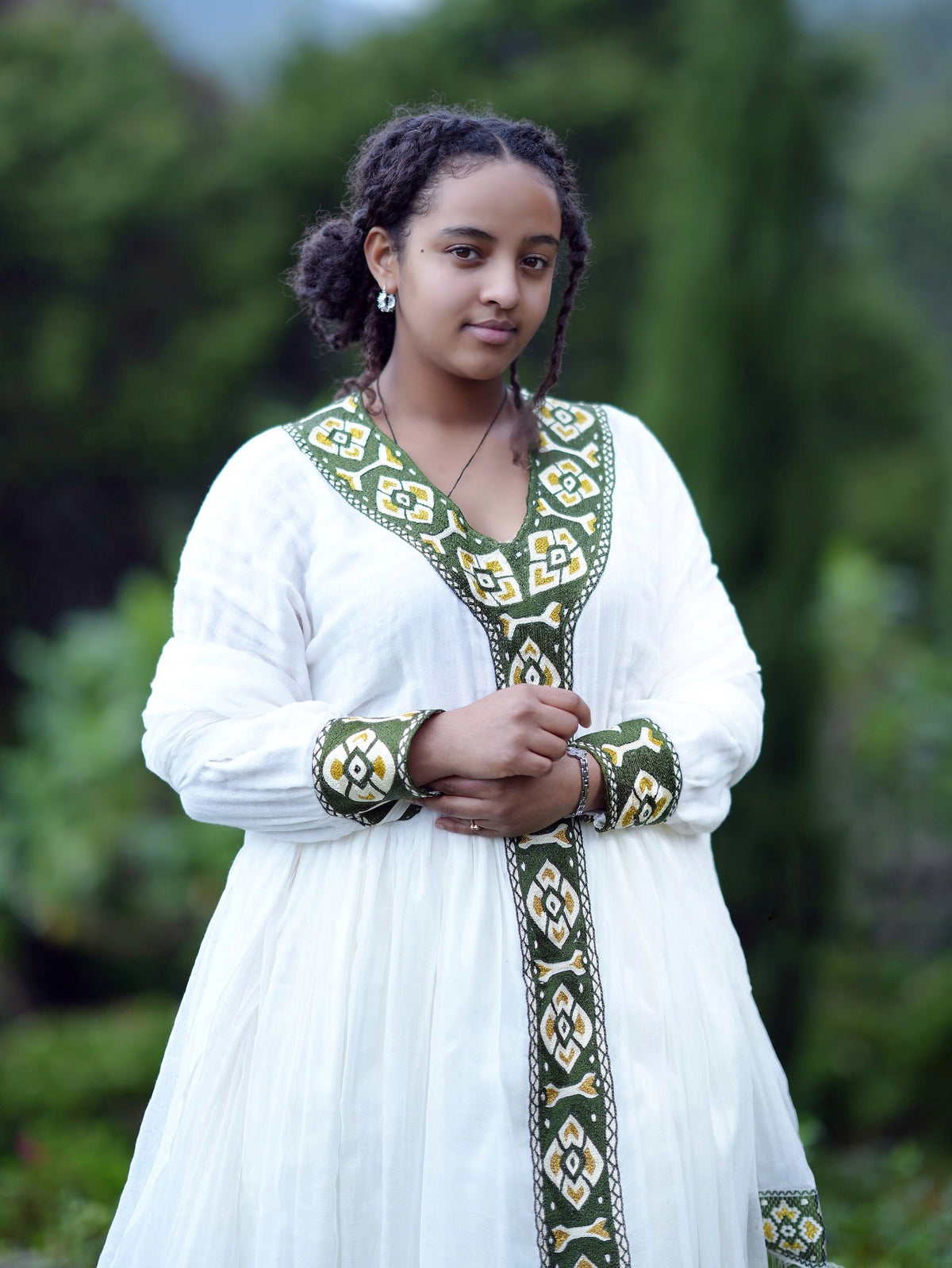 TSINAT GREEN & GOLD HABESHA DRESS | TRADITIONAL ETHIOPIAN DRESS STYLE | FESTIVE HABESHA KEMIS