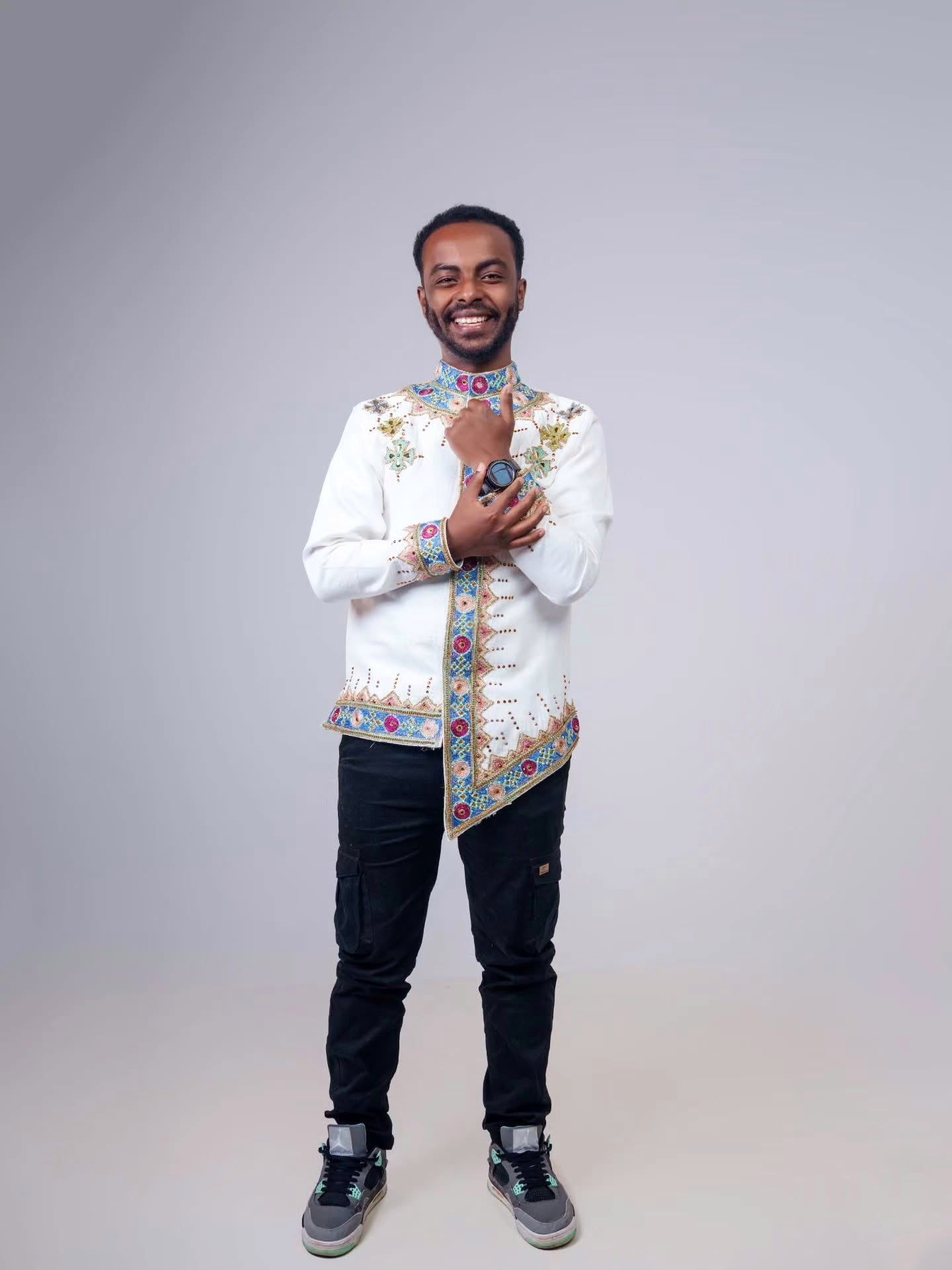 MEN’S HABESHA SHIRT – MULTICOLOR EMBROIDERY TRADITIONAL ETHIOPIAN ATTIRE