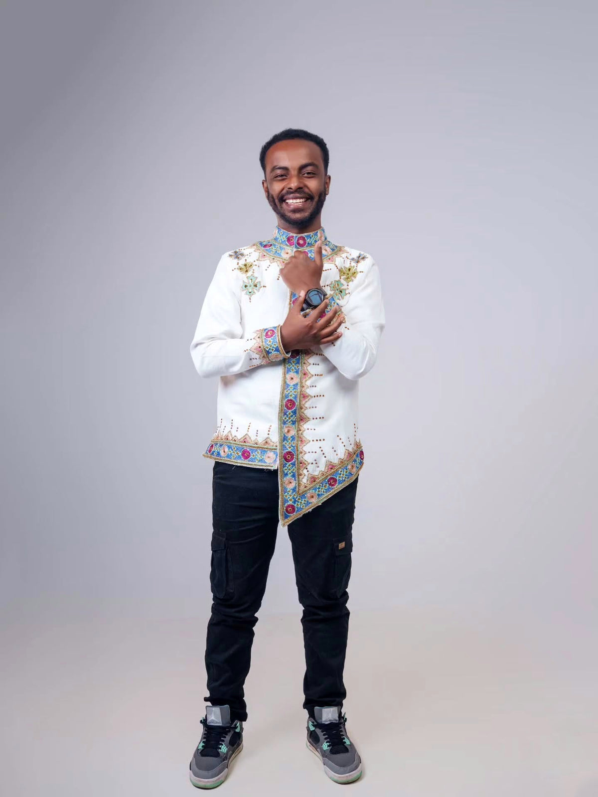 MEN’S HABESHA SHIRT – MULTICOLOR EMBROIDERY TRADITIONAL ETHIOPIAN ATTIRE