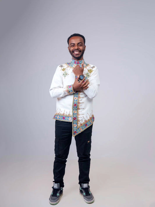 MEN’S HABESHA SHIRT – MULTICOLOR EMBROIDERY TRADITIONAL ETHIOPIAN ATTIRE