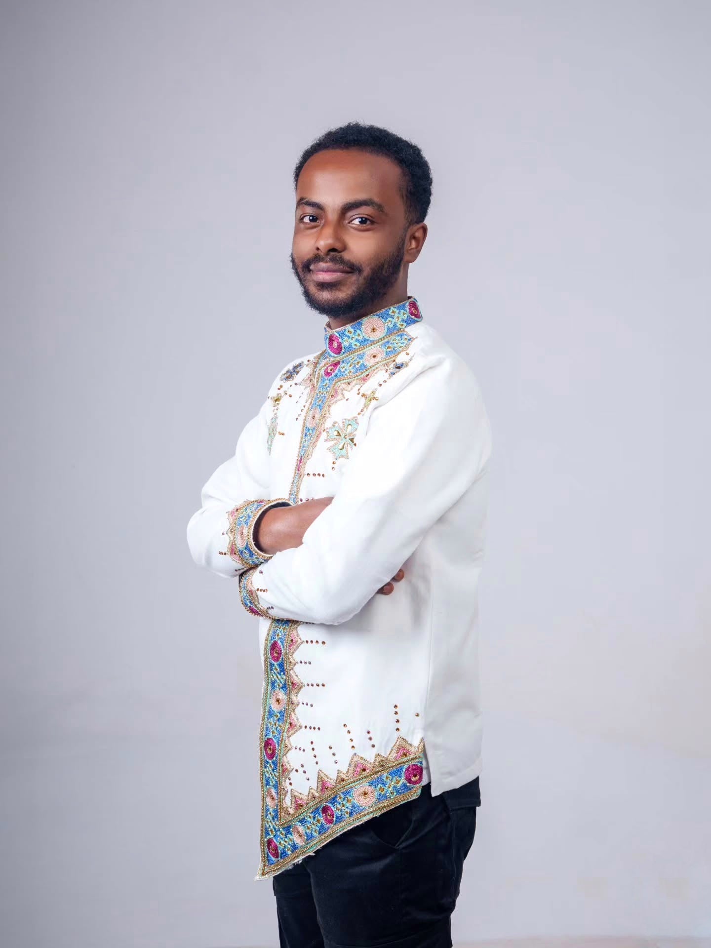 ALULA MEN’S HABESHA SHIRT | MULTICOLOR EMBROIDERY TRADITIONAL ETHIOPIAN ATTIRE | ETHIOPIAN CULTURAL WEAR