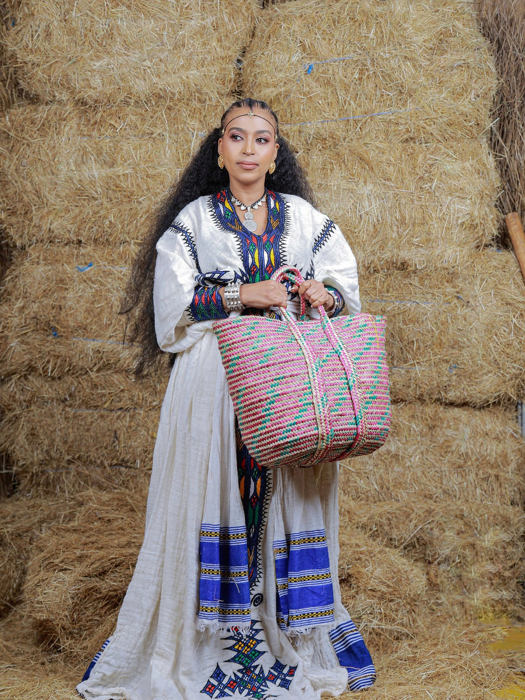SHEWIT MULTICOLORED HABESHA KEMIS | ETHIOPIAN CLOTHING AND TRADITIONAL DRESS | VIBRANT EMBROIDERY HABESHA DRESS